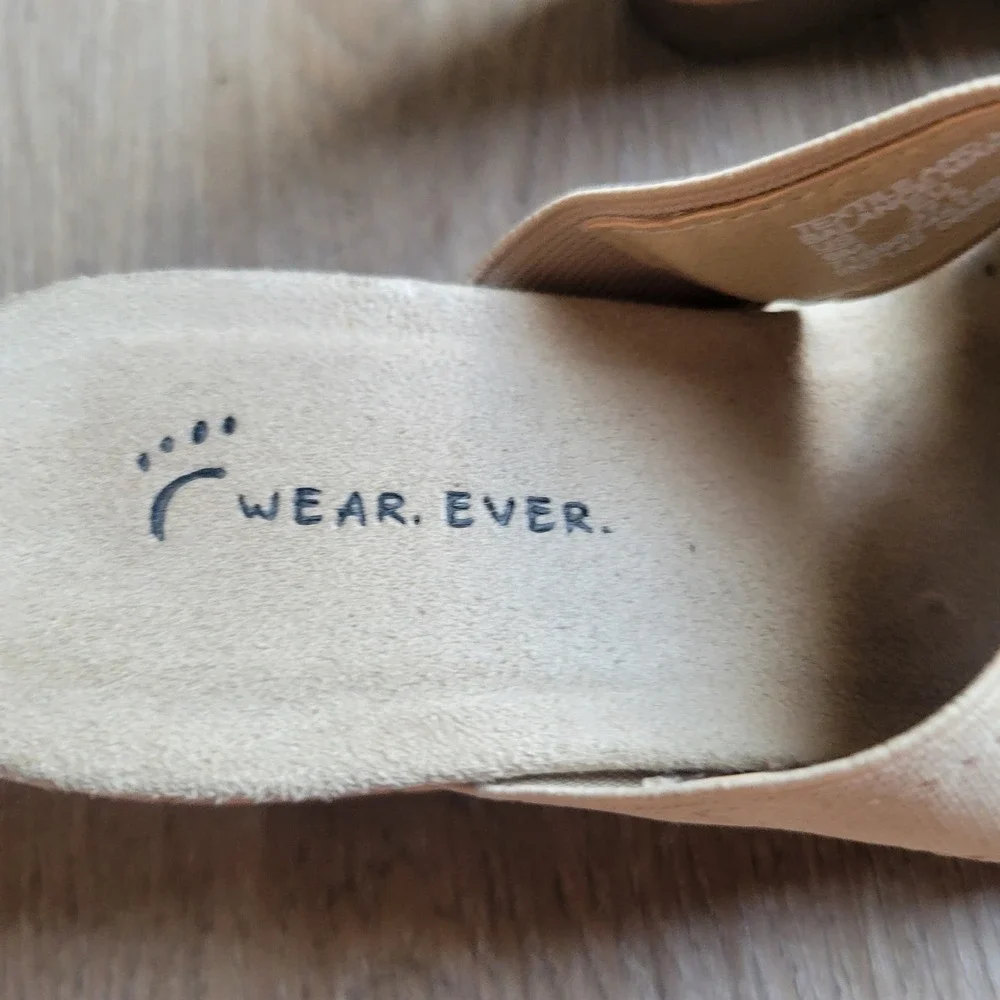 Wear Ever Womens Wedge Sandals 6M Beige Elastic Cork Boho Summer Slides